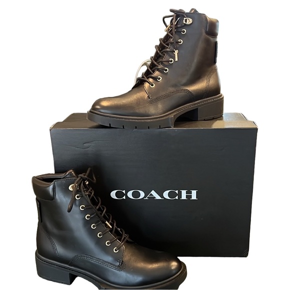 Coach Lorimer Black Leather Bootie Classic Military Combat Boot Size 8 New - Picture 6 of 13